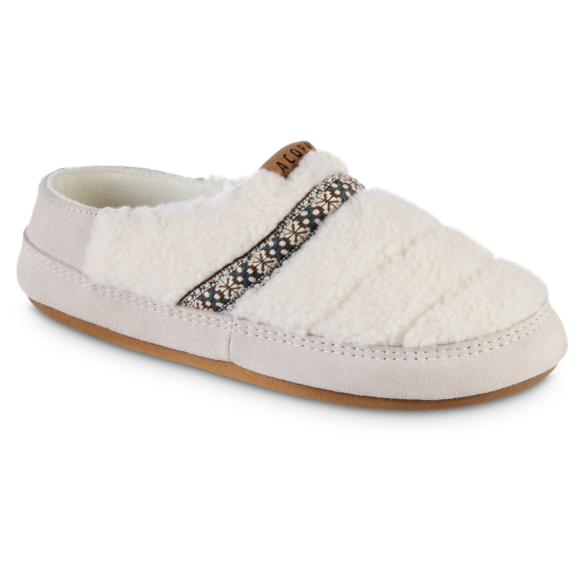 Acorn Women's Recycled Berber with Suede Hoodback Slippers with Woven Trim