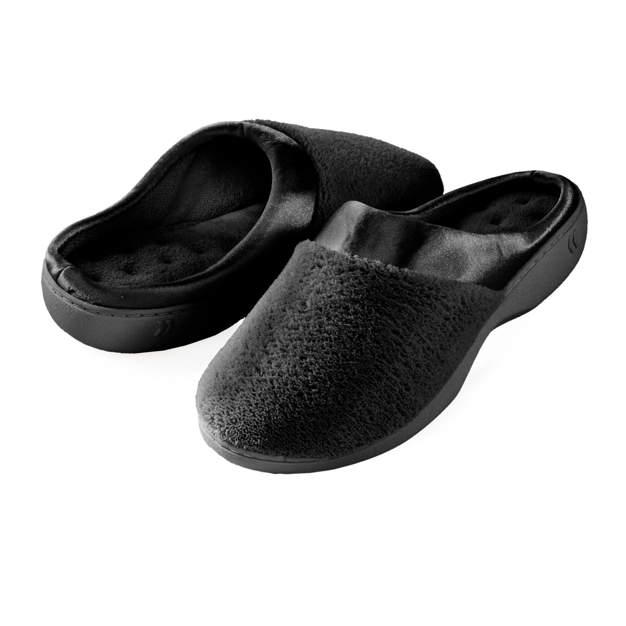 Isotoner womens microterry pillowstep satin cuff clog slippers